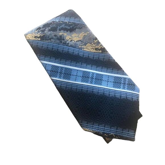 Vintage Dark Blue Tie, Carriage Cravats Blue Dark Blue Gold and White Necktie - Picture 1 of 5